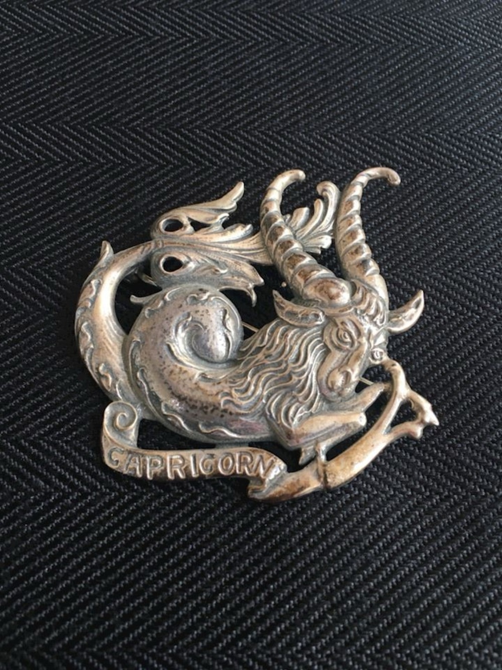 Vintage Sterling Silver Capricorn Brooch by Guglielmo Cini Zodiac Astrology 17.5
